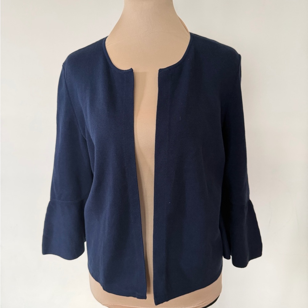 J.McLaughlin Navy Open Front Cardigan Sweater Bell Sleeve Size Small